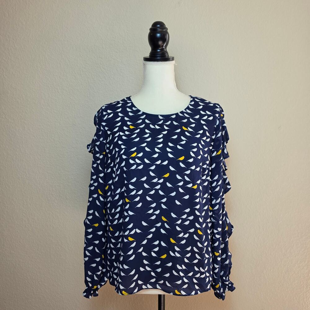 Maison Jules Navy Bird Chiffon Blouse Medium
